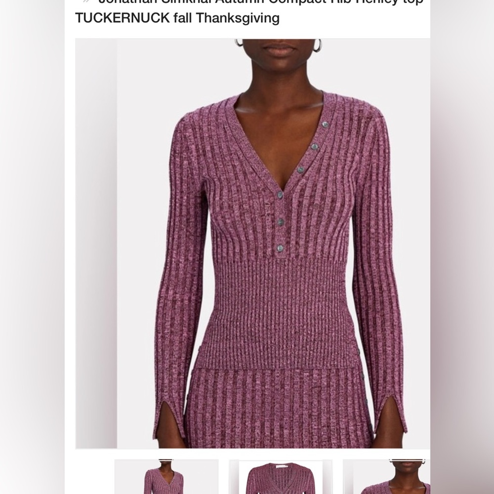 Jonathan Simkhai Autumn Compact Rib Hanley Top Dark Purple Size S New With Tags